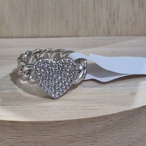 Silver Heart Pave Ring